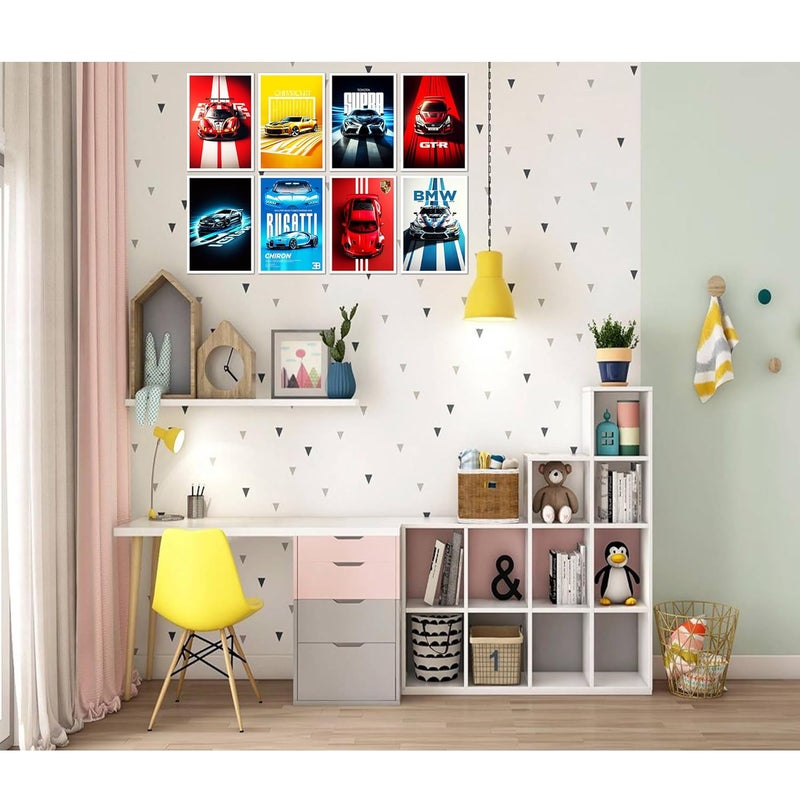 KARTMEN Pack of 8 Sports Cars Wall Posters 8x12 inch A4 Size Included Glue dots Wall Decor Posters Wall Art For Bedroom Living room Office Dining RoomCardstock - Image 2