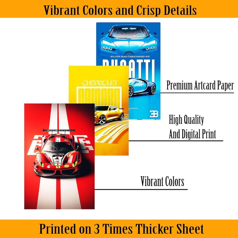 KARTMEN Pack of 8 Sports Cars Wall Posters 8x12 inch A4 Size Included Glue dots Wall Decor Posters Wall Art For Bedroom Living room Office Dining RoomCardstock - Image 3