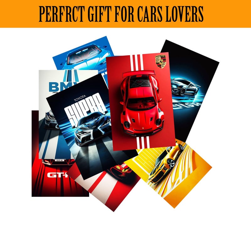 KARTMEN Pack of 8 Sports Cars Wall Posters 8x12 inch A4 Size Included Glue dots Wall Decor Posters Wall Art For Bedroom Living room Office Dining RoomCardstock - Image 4