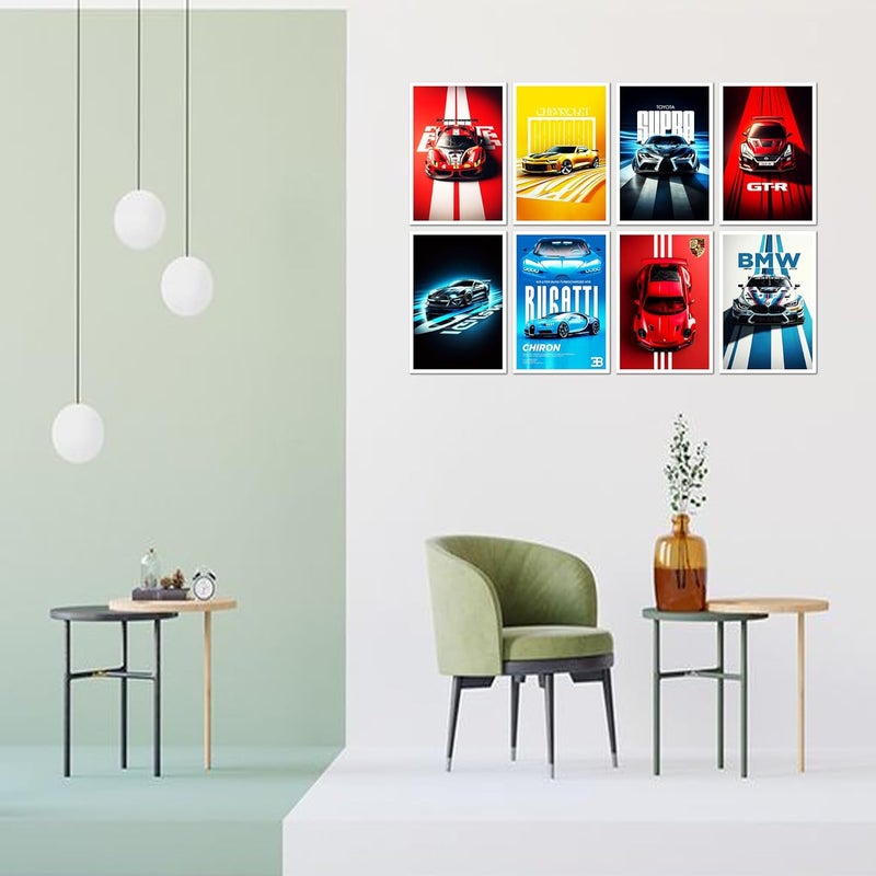 KARTMEN Pack of 8 Sports Cars Wall Posters 8x12 inch A4 Size Included Glue dots Wall Decor Posters Wall Art For Bedroom Living room Office Dining RoomCardstock - Image 5