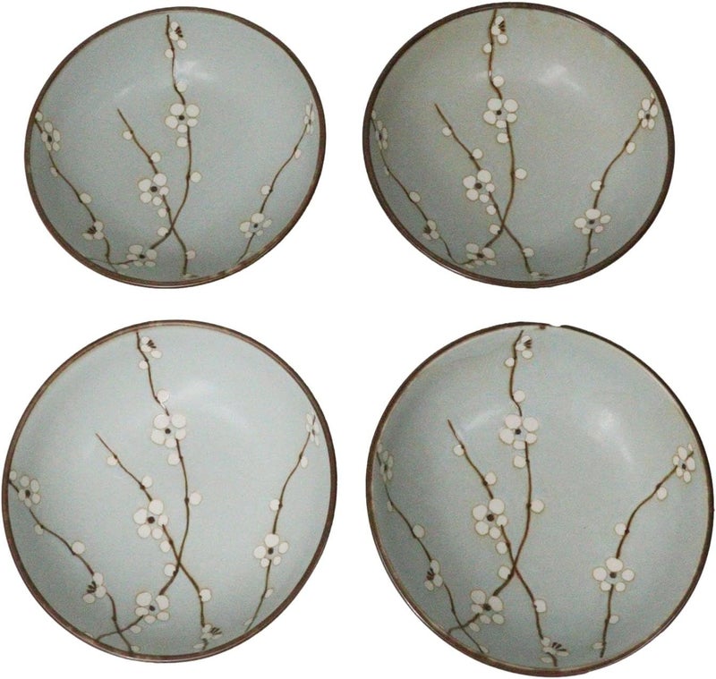 Ebros Gift Pack Of 4 Restaurant Grade Japanese Soushun Sakura Spring Cherry Blossoms Blue Plum Porcelain Thick Double Wall Large Salad Soup Cereal Bowls 36oz 775 D - Image 5