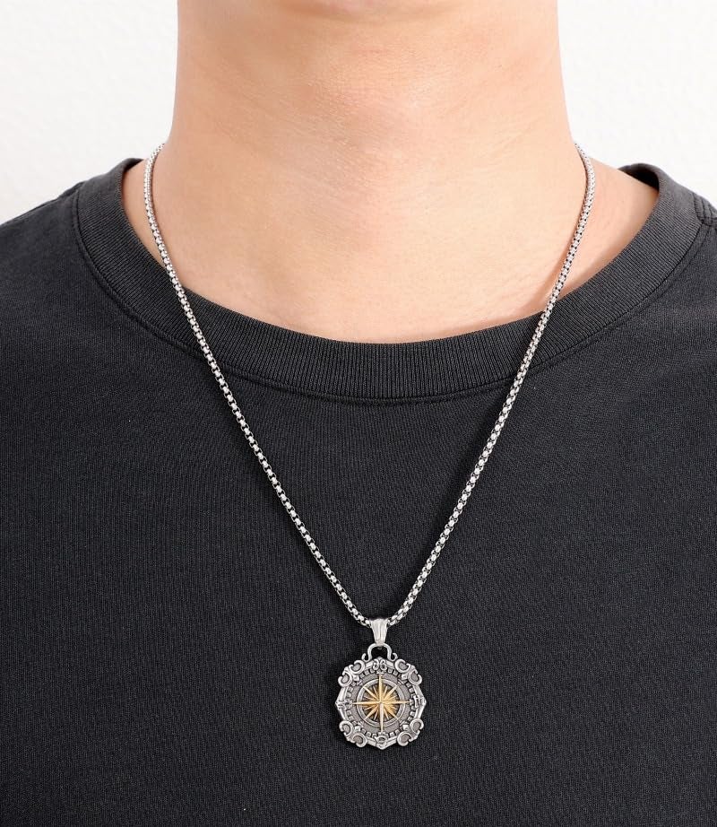 ringzinnie Silver Tone Pendant Necklace Set for Men & Women | Om, Compass, Angel Wing, Prayer Locket | Unique Spiritual & Fashion Jewelry Collection - Image 2