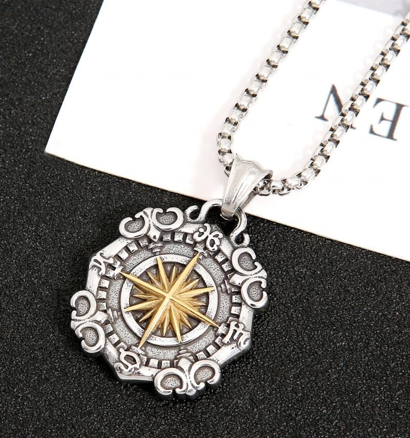 ringzinnie Silver Tone Pendant Necklace Set for Men & Women | Om, Compass, Angel Wing, Prayer Locket | Unique Spiritual & Fashion Jewelry Collection - Image 3