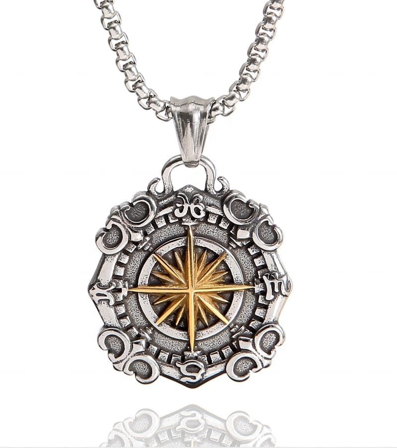 ringzinnie Silver Tone Pendant Necklace Set for Men & Women | Om, Compass, Angel Wing, Prayer Locket | Unique Spiritual & Fashion Jewelry Collection - Image 1