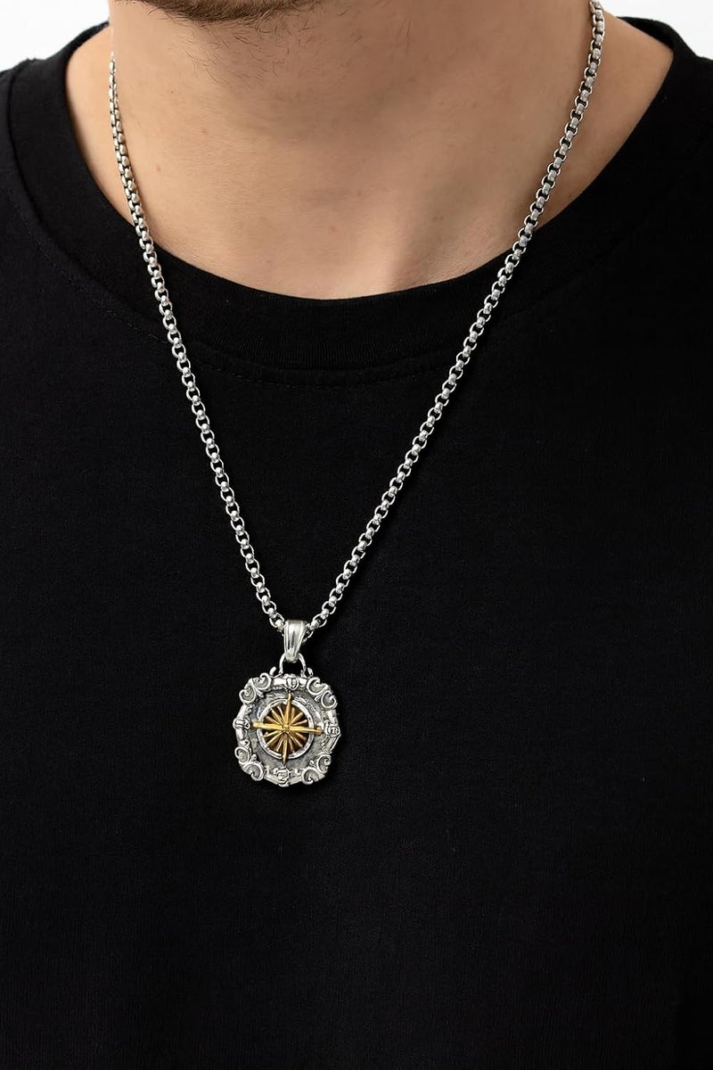 ringzinnie Silver Tone Pendant Necklace Set for Men & Women | Om, Compass, Angel Wing, Prayer Locket | Unique Spiritual & Fashion Jewelry Collection - Image 5