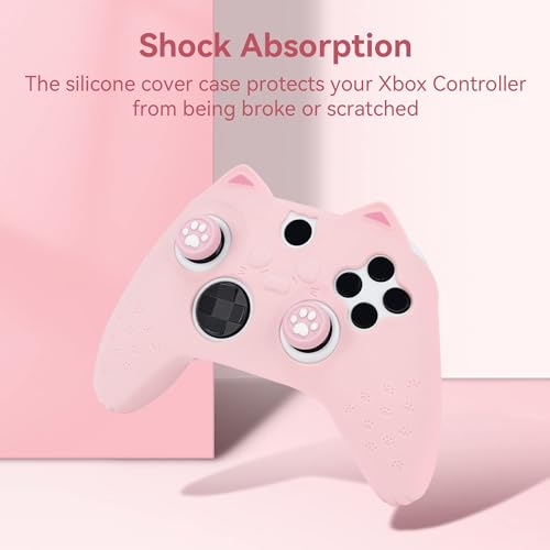 GeekShare Cat Paw Controller Skin Grips Set Anti-Slip Silicone Protective Cover Skin Case Compatible with Xbox Series X Controller with 2 Thumb Grip Caps and 1 Sticker (Pink) - Image 5