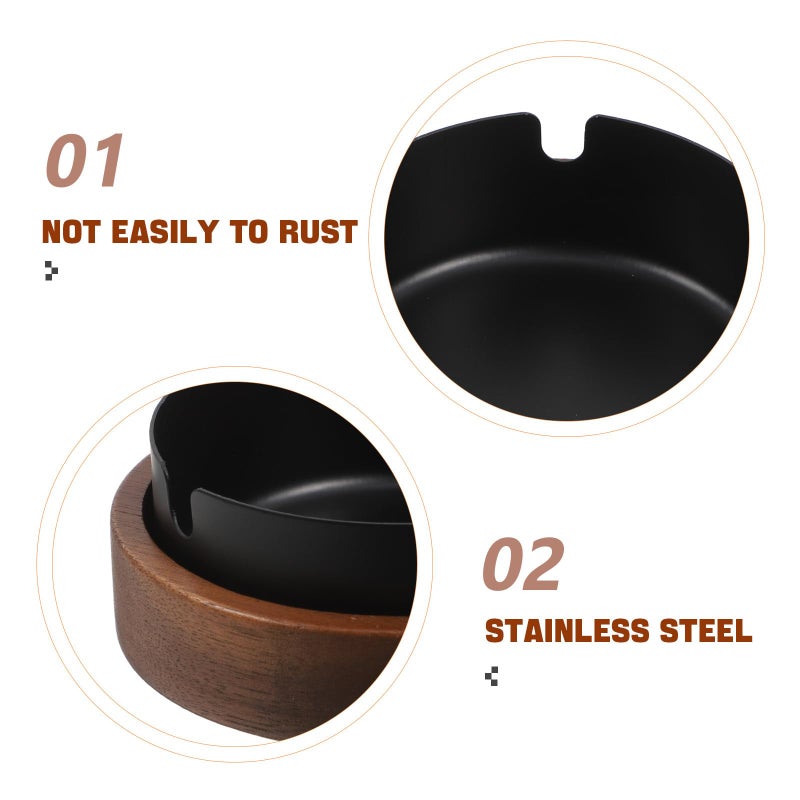 Black Stainless Steel Ashtray with Lid Round Cigarette Holder for Office Home Indoor Use - Image 4