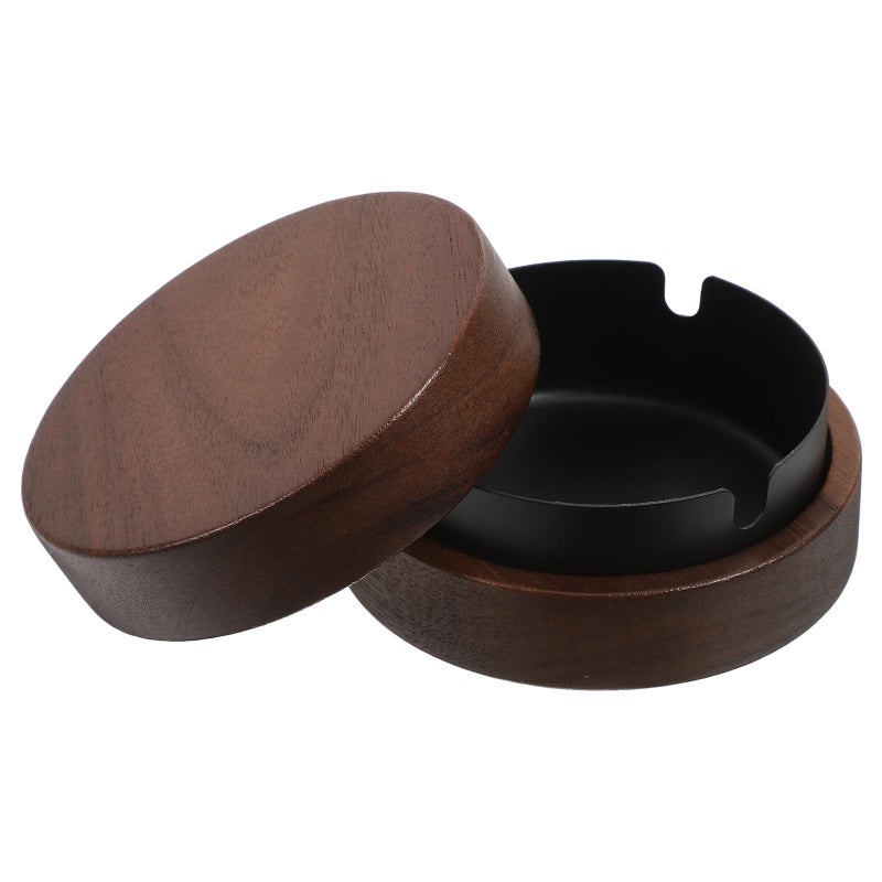 Black Stainless Steel Ashtray with Lid Round Cigarette Holder for Office Home Indoor Use - Image 2