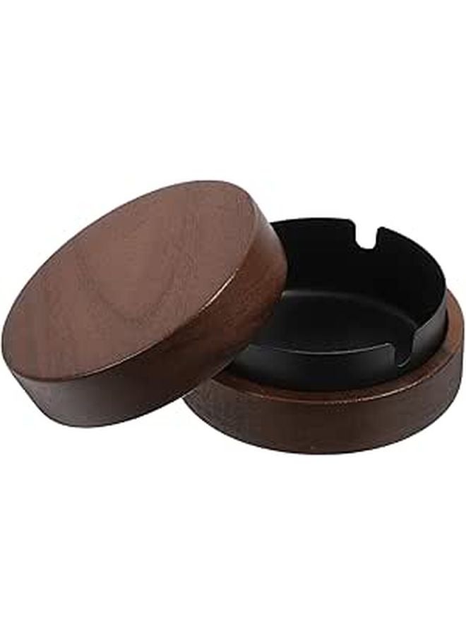 Black Stainless Steel Ashtray with Lid Round Cigarette Holder for Office Home Indoor Use - Image 1