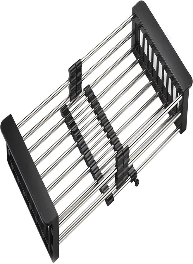 GICASA Kitchen Multi-Function Retractable Sink Dish Drying Rack, Stainless Steel Drainer for 10.7"-17" Sinks, Kitchen Countertop Organizer for Dishes, Vegetables, and Fruits (Black & Small) - Image 1