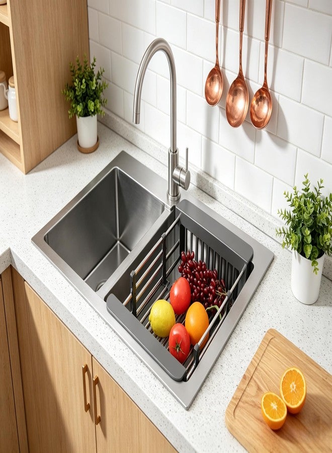 GICASA Kitchen Multi-Function Retractable Sink Dish Drying Rack, Stainless Steel Drainer for 10.7"-17" Sinks, Kitchen Countertop Organizer for Dishes, Vegetables, and Fruits (Black & Small) - Image 3