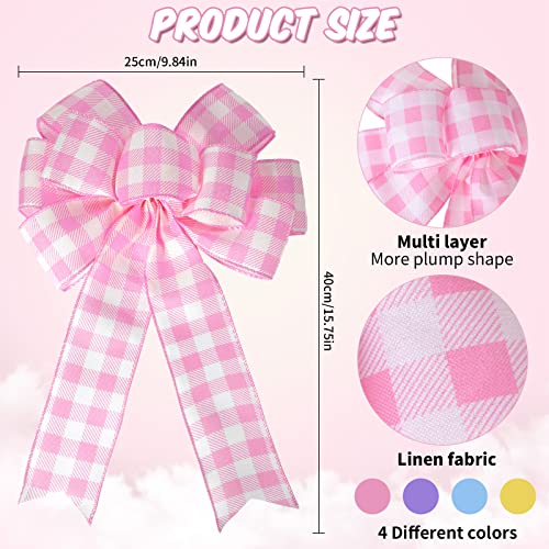 Juinte 4 Pcs Easter Spring Wreath Bow Decoration Large Colorful Burlap Wreath Ribbon Bows Ornaments for Easter Party Tree Cute Colors - Image 3