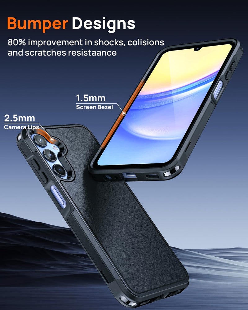 Lanhiem for Samsung Galaxy A15 5G Phone Case with 2 Tempered Glass Screen Protector, Shock Absorption, Anti-Scratch Shockproof Case Cover for A15, Black - Image 5