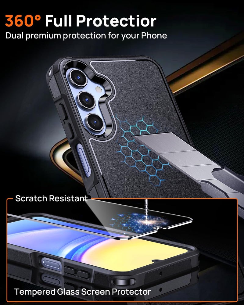 Lanhiem for Samsung Galaxy A15 5G Phone Case with 2 Tempered Glass Screen Protector, Shock Absorption, Anti-Scratch Shockproof Case Cover for A15, Black - Image 4