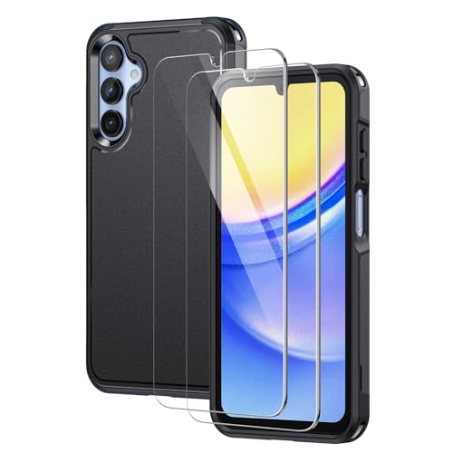 Lanhiem for Samsung Galaxy A15 5G Phone Case with 2 Tempered Glass Screen Protector, Shock Absorption, Anti-Scratch Shockproof Case Cover for A15, Black - Image 1