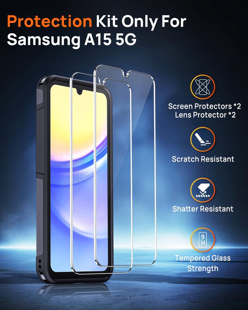 Lanhiem for Samsung Galaxy A15 5G Phone Case with 2 Tempered Glass Screen Protector, Shock Absorption, Anti-Scratch Shockproof Case Cover for A15, Black - Image 2