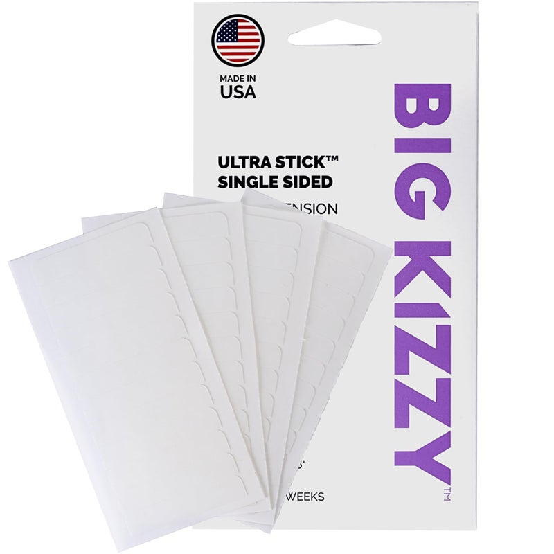 Big Kizzy Single Sided Ultra Stick Replacement Tape for Hair Extensions - 6-8+ Weeks of Wear - Strong Hold and Residue Free One Sided Tape for Extensions - 48 Tabs - Image 1
