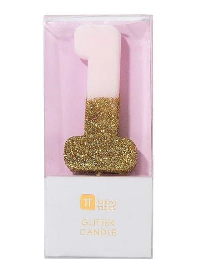 Talking Tables Pink & Gold Glitter Number Candle - 1