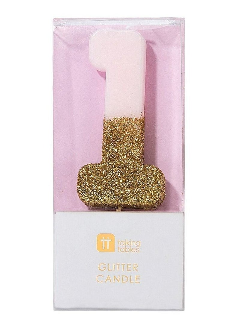 Talking Tables - Pink & Gold Glitter Number Candle - 1 - Image 1