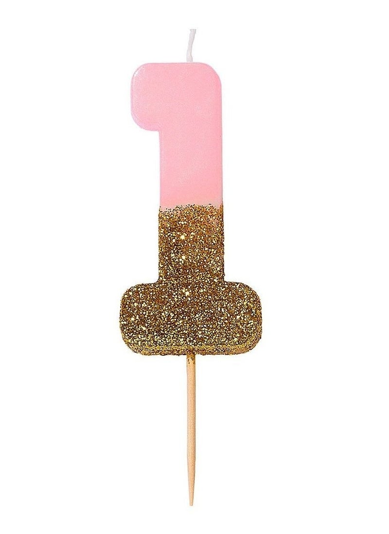 Talking Tables - Pink & Gold Glitter Number Candle - 1 - Image 1