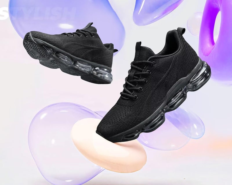 Kapsen Womens Air Running Shoes Lightweight Breathable Athletic Fashion Non Slip Tennis Sneakers Mesh Workout Casual Sports Black - Image 4