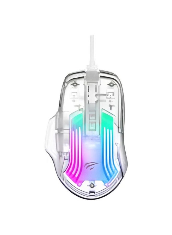 هافيت Havit MS1011SE RGB Crystal Transparent Gaming Mouse – 4800 DPI, 7 Programmable Keys, High Precision Sensor – transparnt White - Image 4