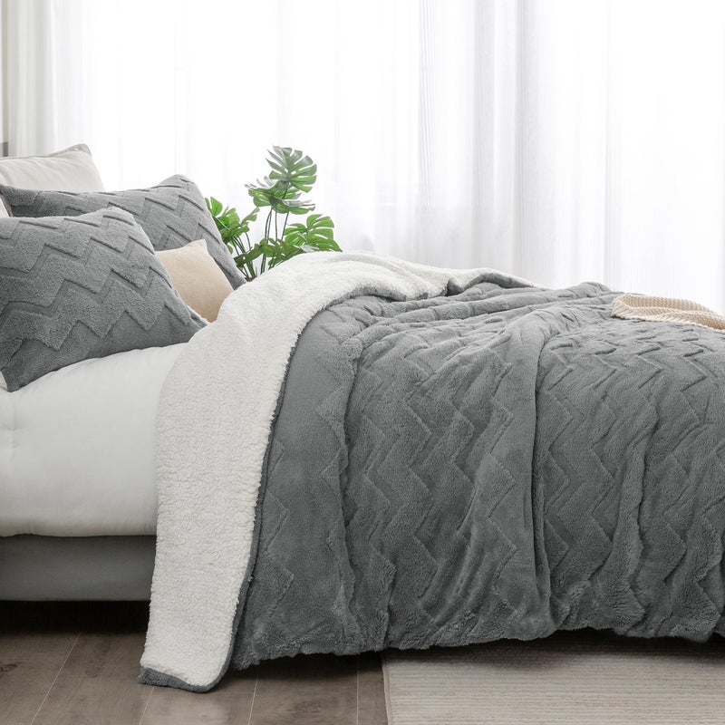 BEDELITE Fluffy Twin Comforter Set - Super Soft Sherpa Grey Comforter for Twin Size Bed, Luxury Warm Bedding Set for Winter, Fuzzy Bed Set 2 Piece (1 Comforter, 1 Pillowcase) - Image 4