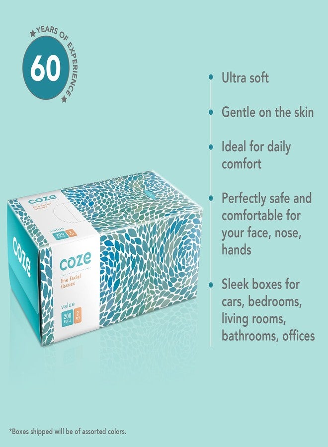 COZE علبة مناديل وجه كوز (طبقتان، 200 منديل) | عبوة من 3 علب بألوان متنوعة | آمنة تمامًا على البشرة، معتمدة من إدارة الغذاء والدواء الأمريكية، خالية من مواد التبييض البصرية | علبة مناديل أنيقة للسيارة، الحمام، غرفة النوم، المكتب | علبة مناديل ورقية للسيارة - Image 3