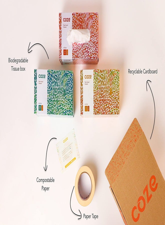 COZE علبة مناديل وجه كوز (طبقتان، 200 منديل) | عبوة من 3 علب بألوان متنوعة | آمنة تمامًا على البشرة، معتمدة من إدارة الغذاء والدواء الأمريكية، خالية من مواد التبييض البصرية | علبة مناديل أنيقة للسيارة، الحمام، غرفة النوم، المكتب | علبة مناديل ورقية للسيارة - Image 5