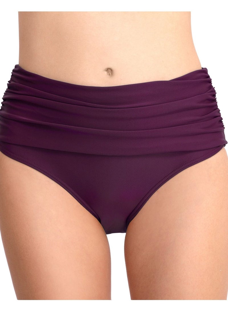 Loquat Solid Color Plunge Bikini Bottom Purple  - Image 1