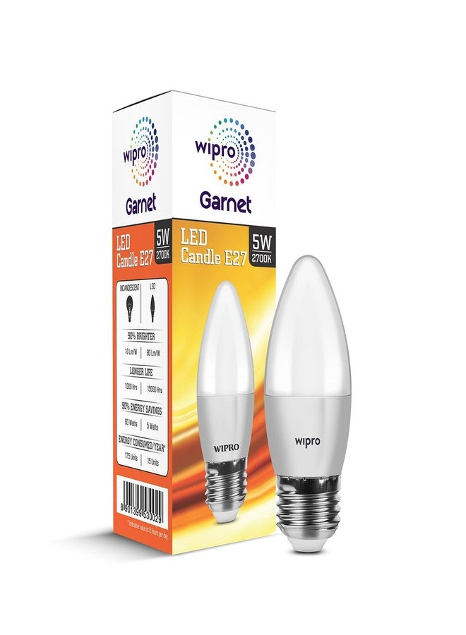 Wipro Garnet 5 W E27 Base Frosted Candle LED Bulb | Warm White (2700K) | Pack of 2 | Clear optics for sparkling effect | LED Filament Bulb for Home, office, chandellior, decorative lamp shade - Image 2