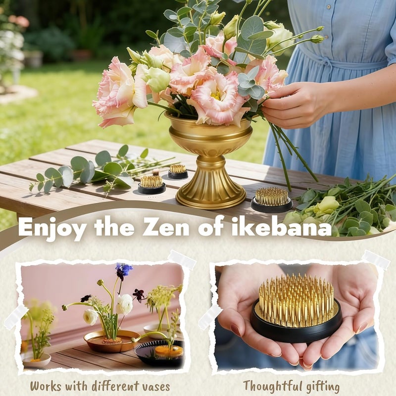Eggone Brass Pin Floral Frog Ikebana Kenzan Flower Arranger Holder with Lead Base Rubber (1.97inch/50mm) - Image 3