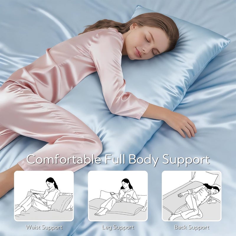 MR&HM Satin Body Pillow Cover, 20x54 inches Body Pillow Case for Adults, Silk Satin Cooling Body Pillow Pillowcase with Envelope Closure (20x54, Light Blue) - Image 5
