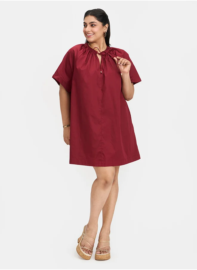 Virgio VIRGIO 100% Cotton Tie-Up A-Line Dress