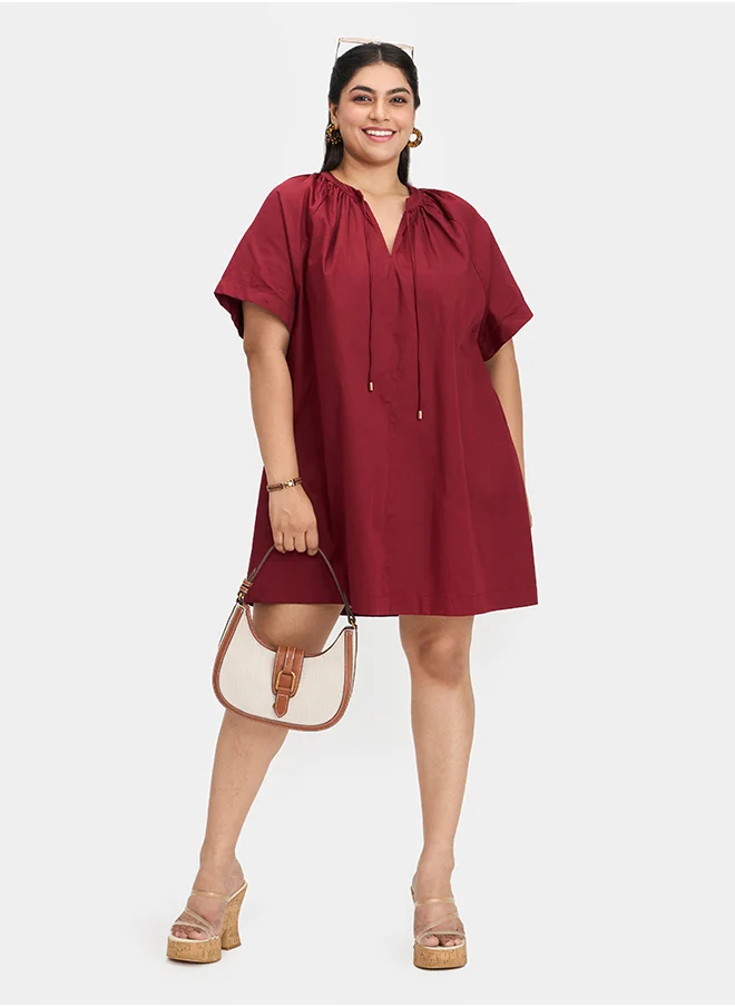 Virgio VIRGIO 100% Cotton Tie-Up A-Line Dress