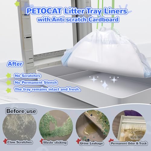 PETOCAT Cat Litter Liners with Anti-scratch Cardboard for Pet Scoop Free Self-Cleaning Litter Box, Kitten Waste Bag Compatible with Reusable/Disposable Refill Tray, Large Drawstring Kitty Poop Bags 20 Count - Image 3