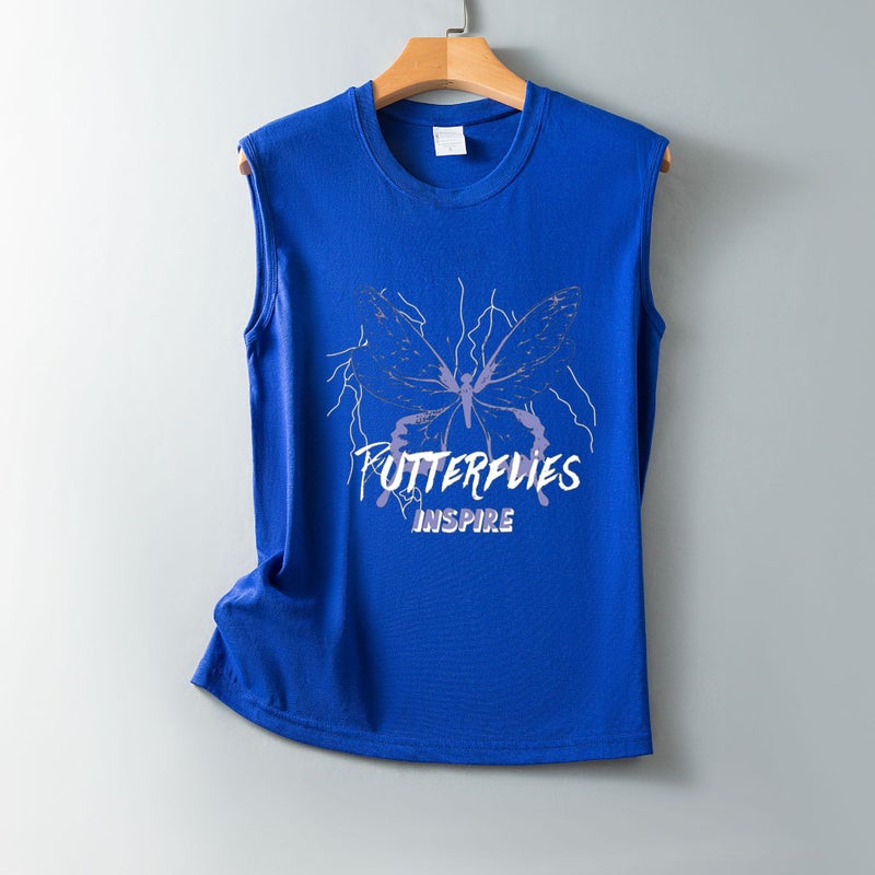Spring AliExpress Cross-border shirt New Letters Butterfly Printed Loose Round Neck Sleeveless T-shirt - Image 1