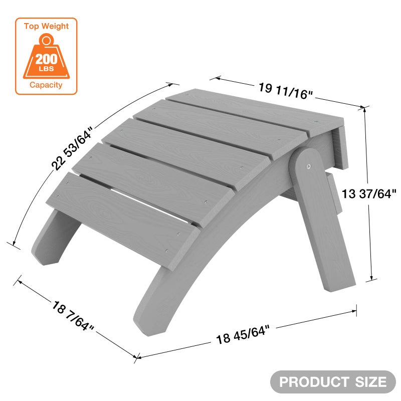 YEFU Adirondack Ottoman, Patio Foot Rest, Adirondack Foot Rest, Folding Adirondack Footstool, Weather Resistant for Adirondack Chair, Widely Used for Outdoor, Porch, Backyard, Garden, Fire Pits-Grey - Image 4