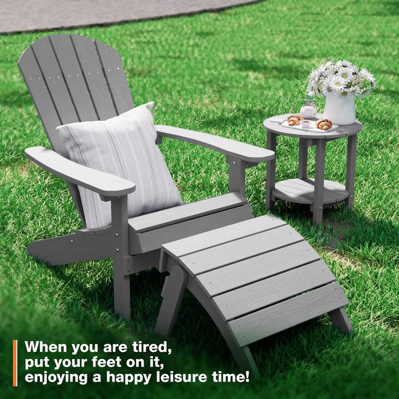 YEFU Adirondack Ottoman, Patio Foot Rest, Adirondack Foot Rest, Folding Adirondack Footstool, Weather Resistant for Adirondack Chair, Widely Used for Outdoor, Porch, Backyard, Garden, Fire Pits-Grey - Image 2