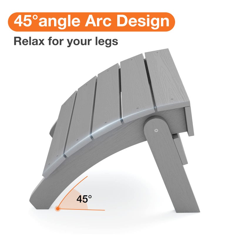 YEFU Adirondack Ottoman, Patio Foot Rest, Adirondack Foot Rest, Folding Adirondack Footstool, Weather Resistant for Adirondack Chair, Widely Used for Outdoor, Porch, Backyard, Garden, Fire Pits-Grey - Image 5