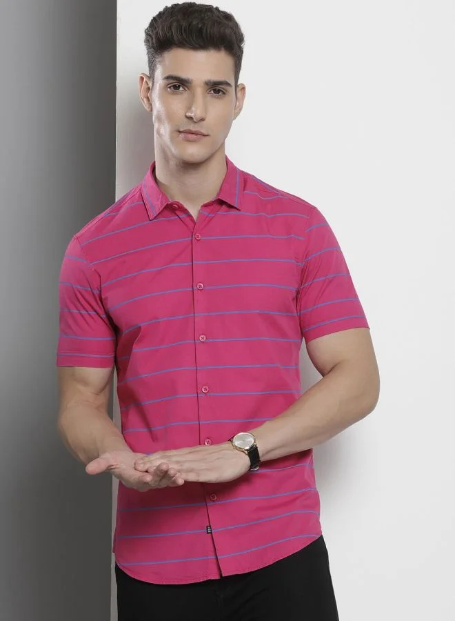 The Indian Garage Co Men Regular Fit Striped Full Sleeves Cutaway Collar Casual Shirt