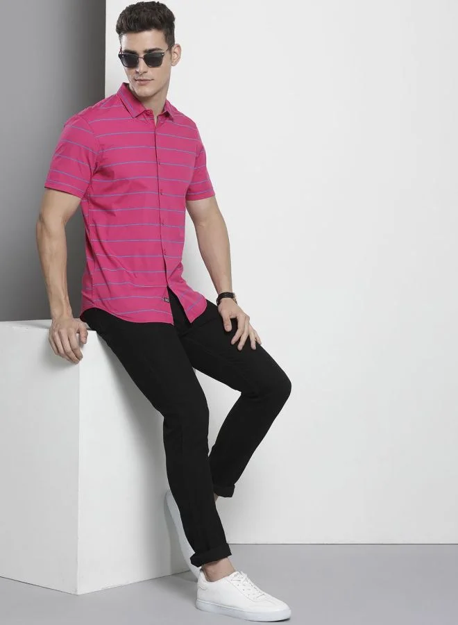 The Indian Garage Co Men Regular Fit Striped Full Sleeves Cutaway Collar Casual Shirt