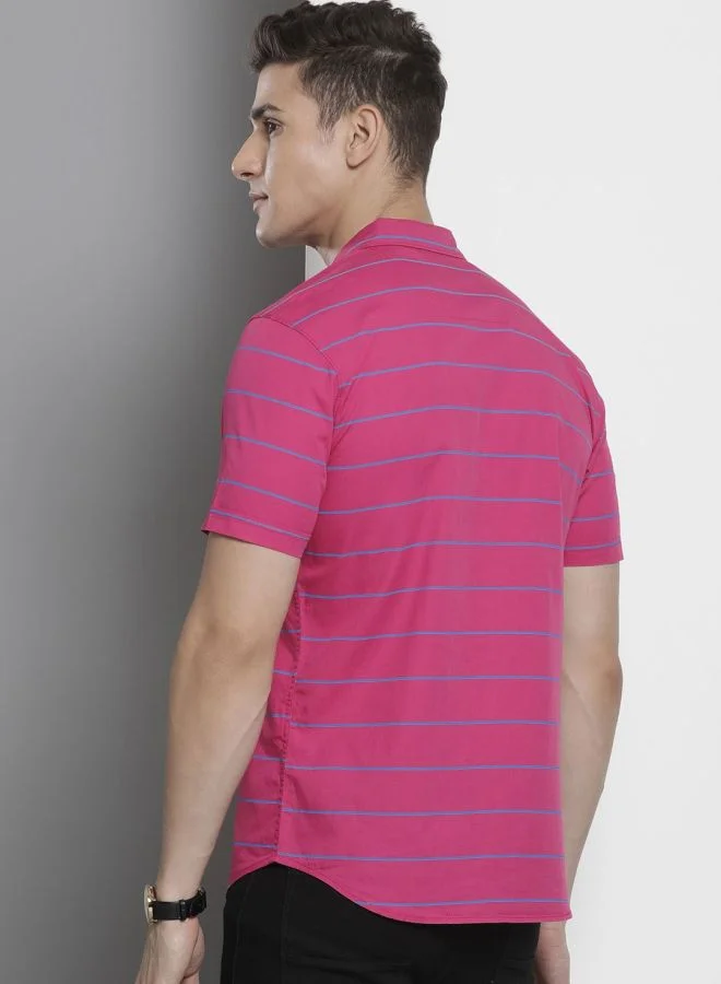 The Indian Garage Co Men Regular Fit Striped Full Sleeves Cutaway Collar Casual Shirt