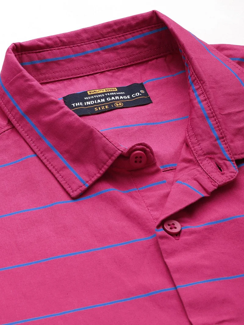 The Indian Garage Co Men Regular Fit Striped Full Sleeves Cutaway Collar Casual Shirt