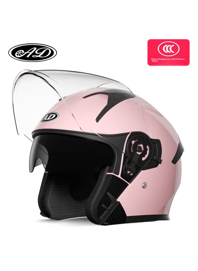 Ad Electric Bicycle Helmet, 3c Certified, Women's Electric Scooter, Dual Visor, Anti-fog, Adult Half Helmet, Men's Motorcycle Safety Helmet, All-season Use, K5 Girl Pink With Clear Visor - Image 1