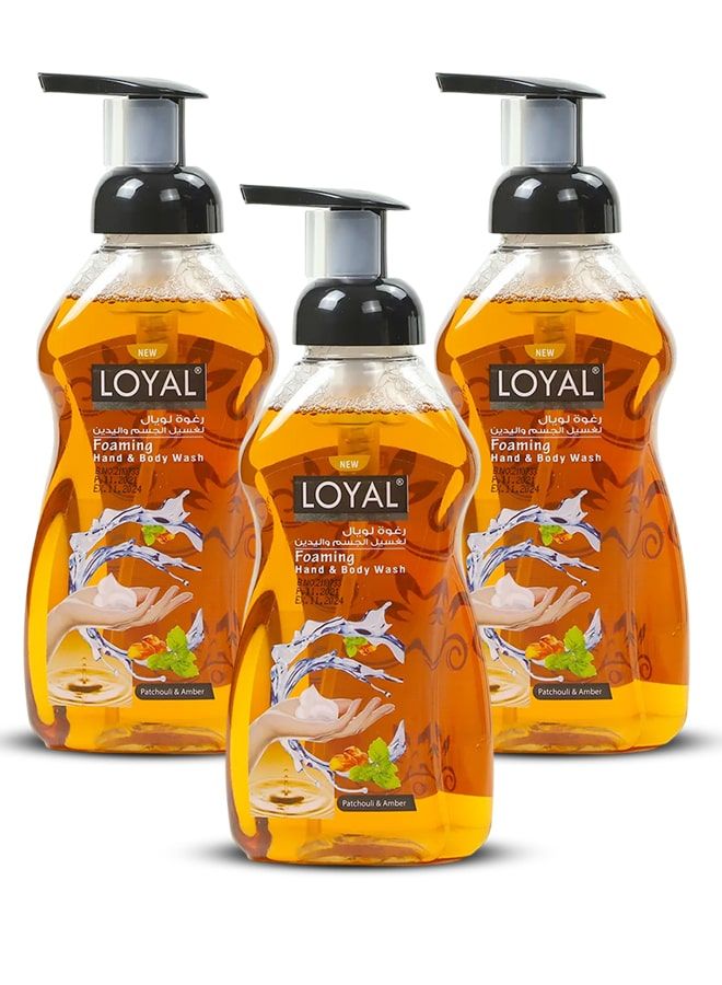 لويال غسول اليدين والجسم الرغوي، الباتشولي والعنبر، 3 × 500 مل