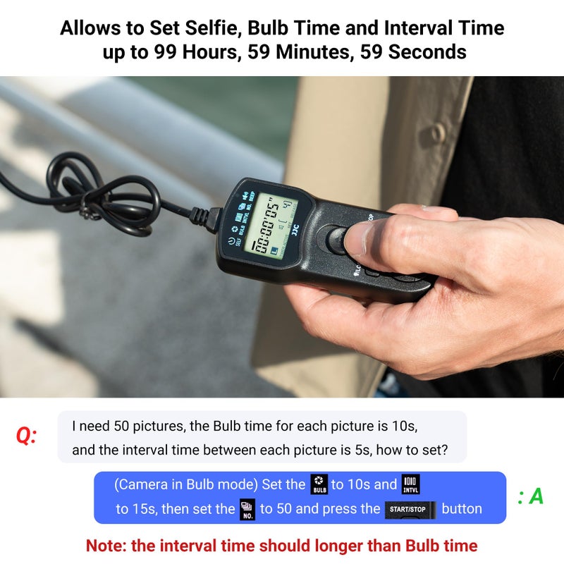 JJC TC-80N3 Intervalometer Timer Remote Shutter Release Time Laspe for Canon EOS R1 R5 Mark II R3 5D Mark IV III II 6D Mark II 7D Mark II 5DsR 1Dx Mark III II 1Ds Mark III 50D 40D & More Canon Cameras - Image 3