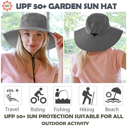 Solaris Wide Brim Sun Hat for Women UPF 50 UV Protection Outdoor Packable Sun Hat for Gardening Gray - Image 3