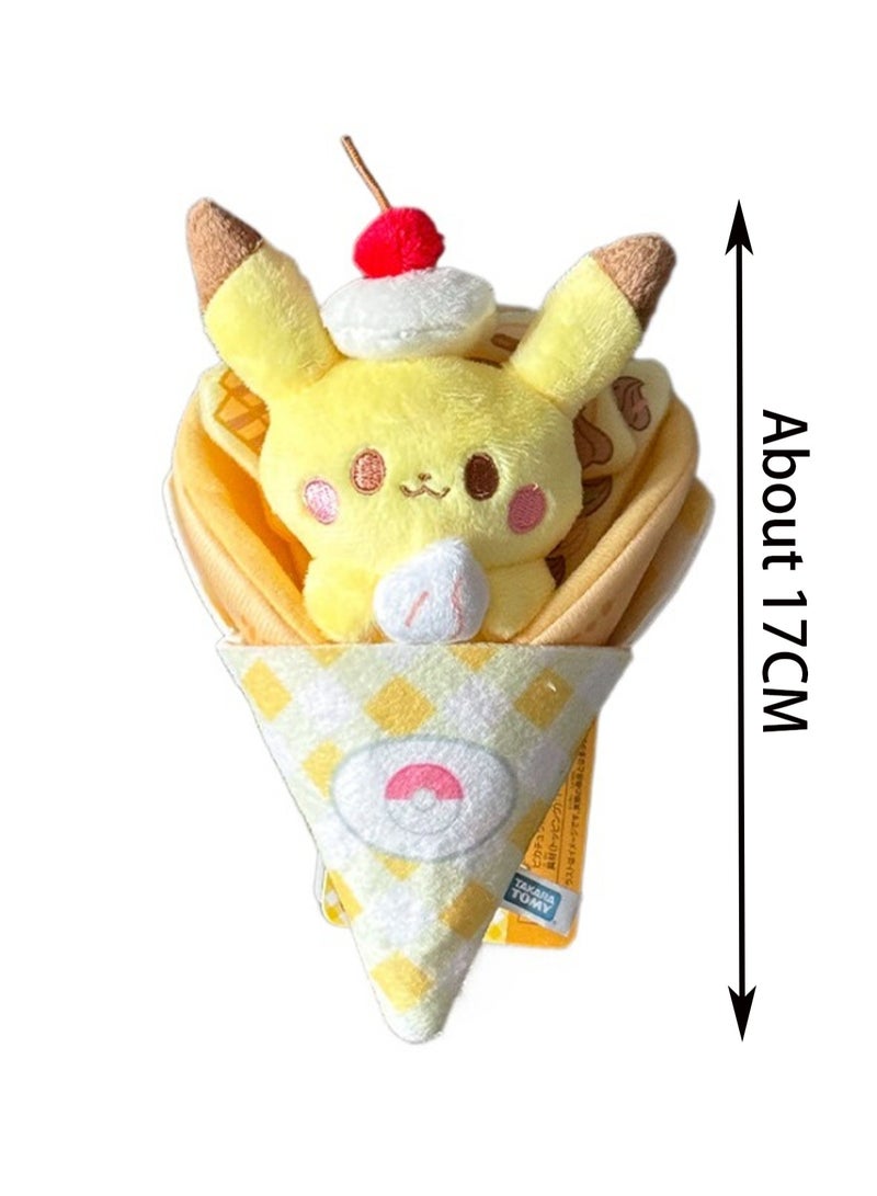 17cm Pikachu Crepe Shape Pendant Keychain Cute Plush Doll Bag Accessories Toy Keychain Boy Girl Gift  - Image 2