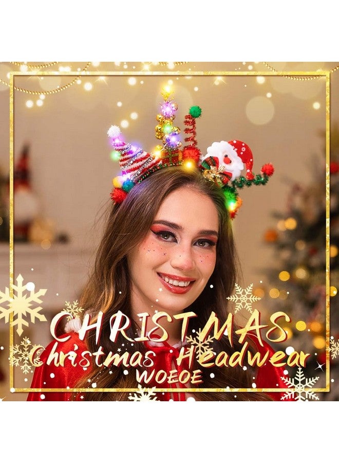 ووي عصابة رأس عيد الميلاد المضيئة بمصابيح LED وقبعة سانتا وطوق شعر وأجراس وزي عيد الميلاد اللطيف وغطاء رأس رجل الثلج وغطاء رأس مضيء - Image 1